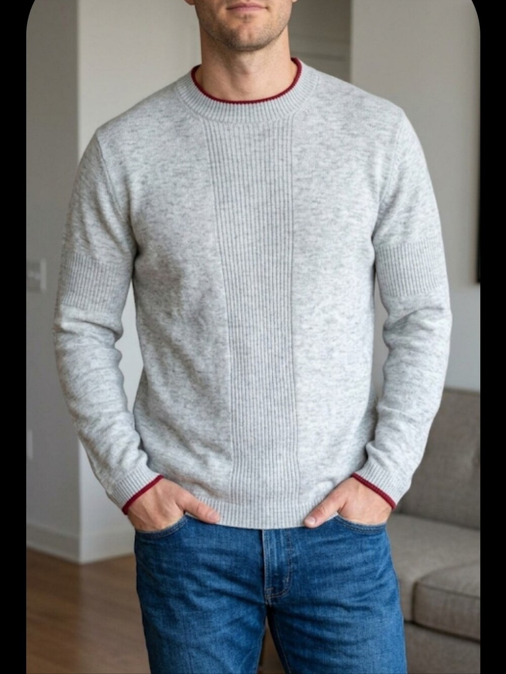 Vtg grey wool blend crew neck Sweater L lightweight CRB